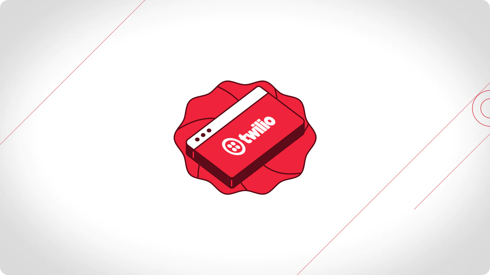 Illustration of Twilio logo on a red badge with a white background