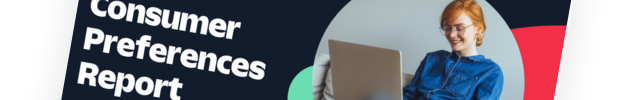 Person with laptop on the cover of a Consumer Preferences Report.