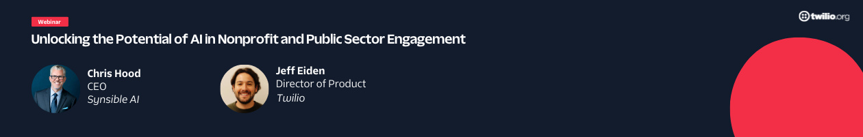 Webinar banner featuring Chris Hood and Jeff Eden discussing AI in nonprofit and public sector.