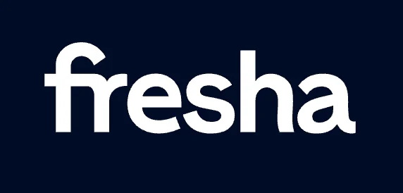 White text fresha logo on a dark blue background.