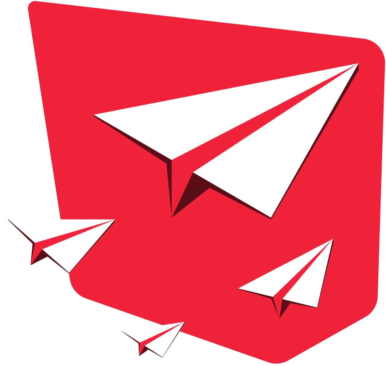White paper airplanes on red background