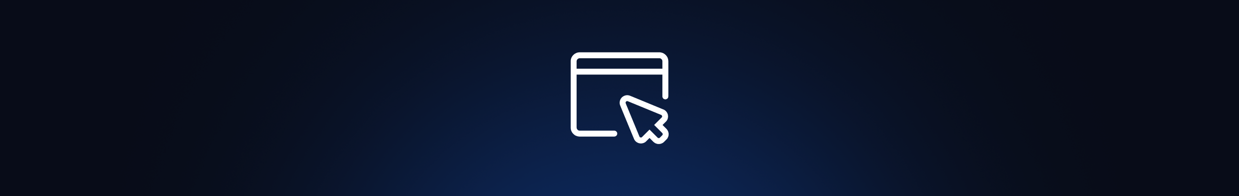 Cursor pointing and clicking on a window icon on a dark blue background.