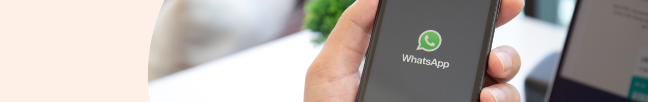 Hand holding smartphone displaying WhatsApp logo on the screen