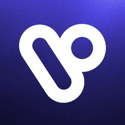 A simple white icon with abstract shapes on a gradient blue background.