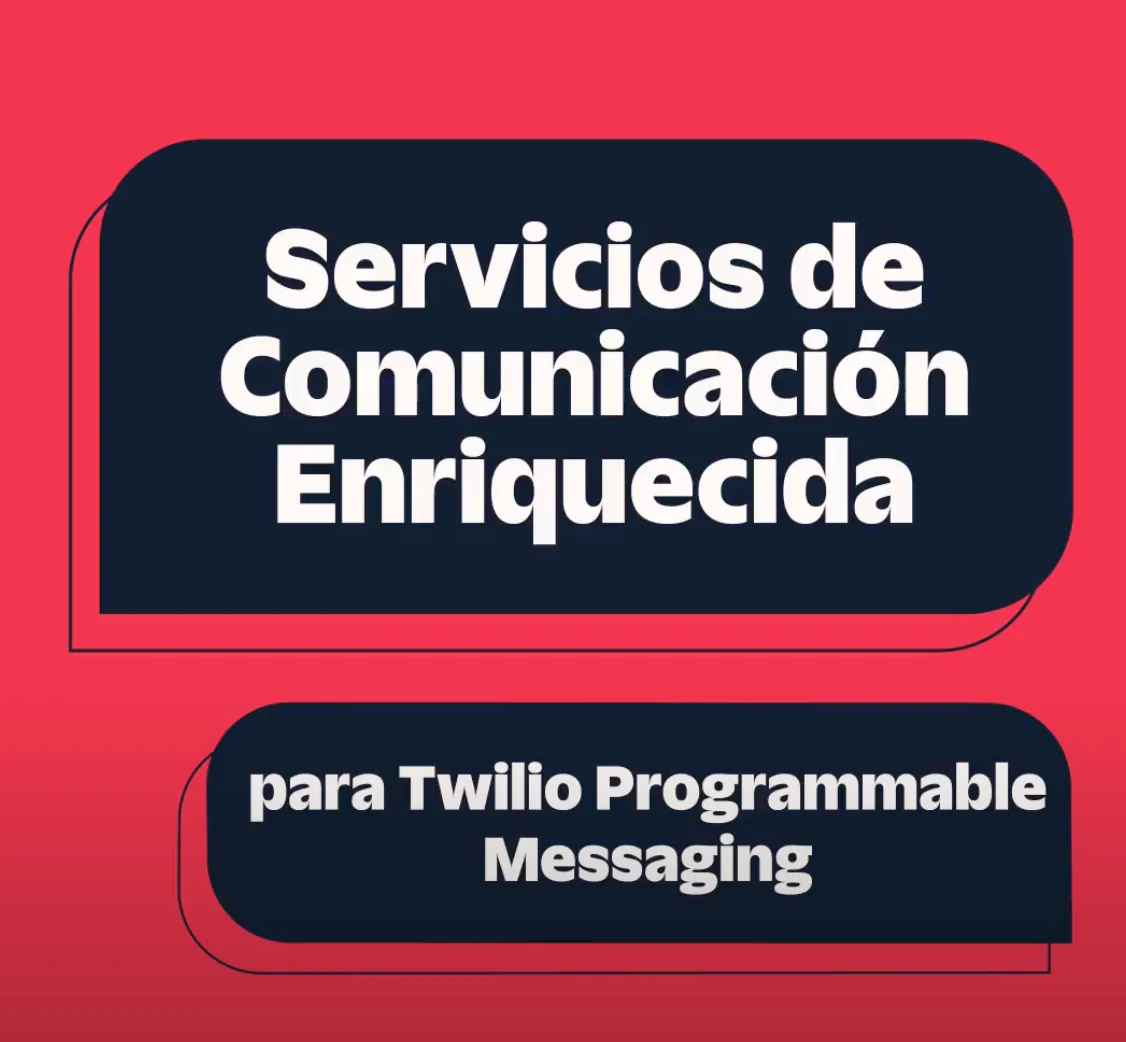 Red background with text about enriched communication services for Twilio programmable messaging.