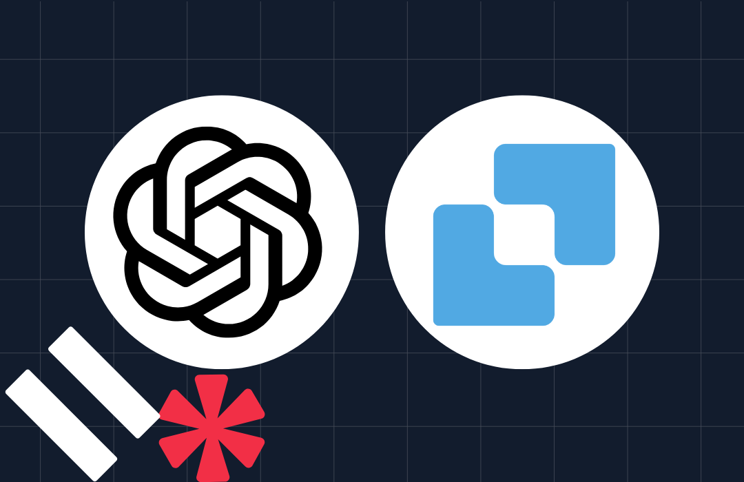Logos of two tech companies on a dark grid background with additional graphic elements