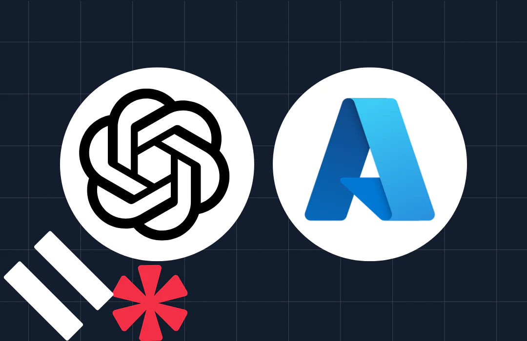 Logo of OpenAI and Microsoft Azure on a dark grid background.