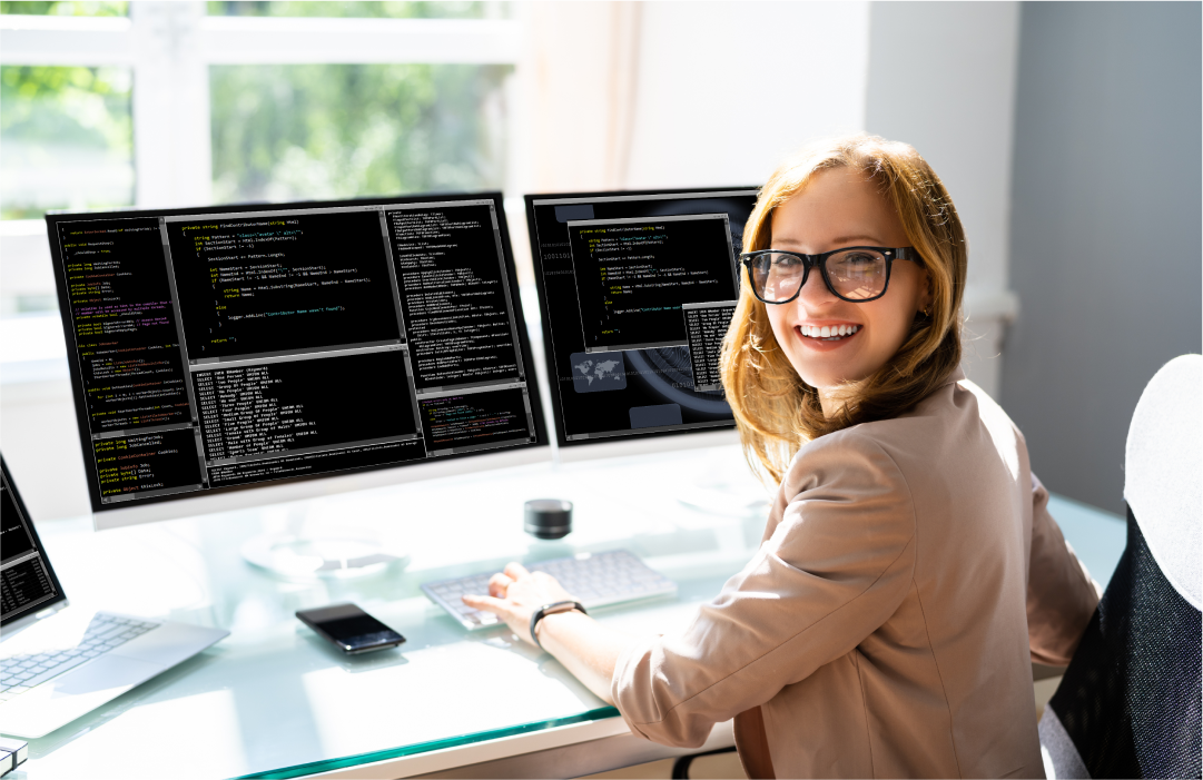 Developer girl coding a Secret Santa App