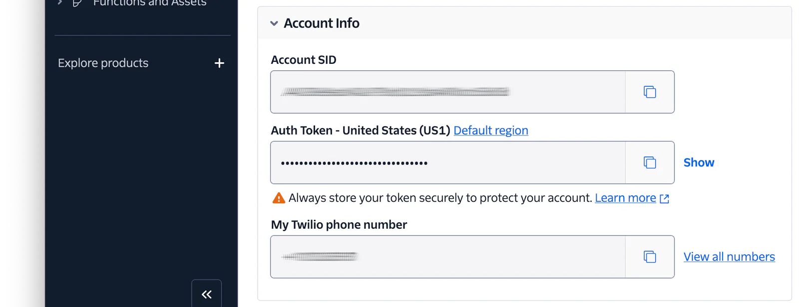 Twilio Account Information Dashboard