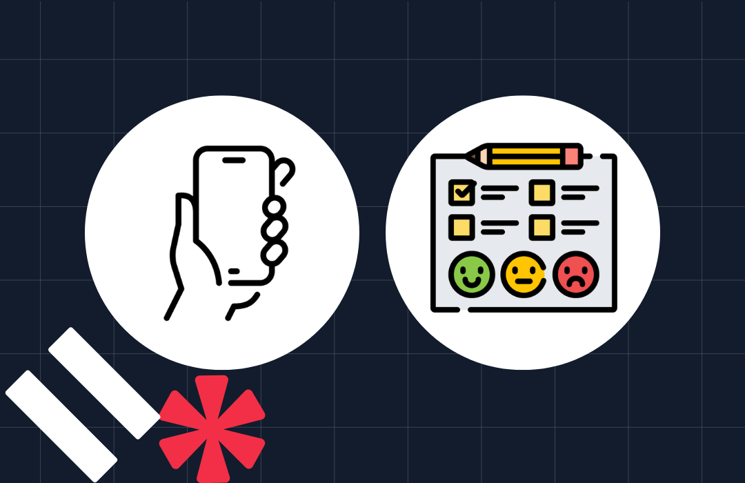 Icons depicting a mobile phone and a survey form with expressive faces, highlighting digital feedback collection.