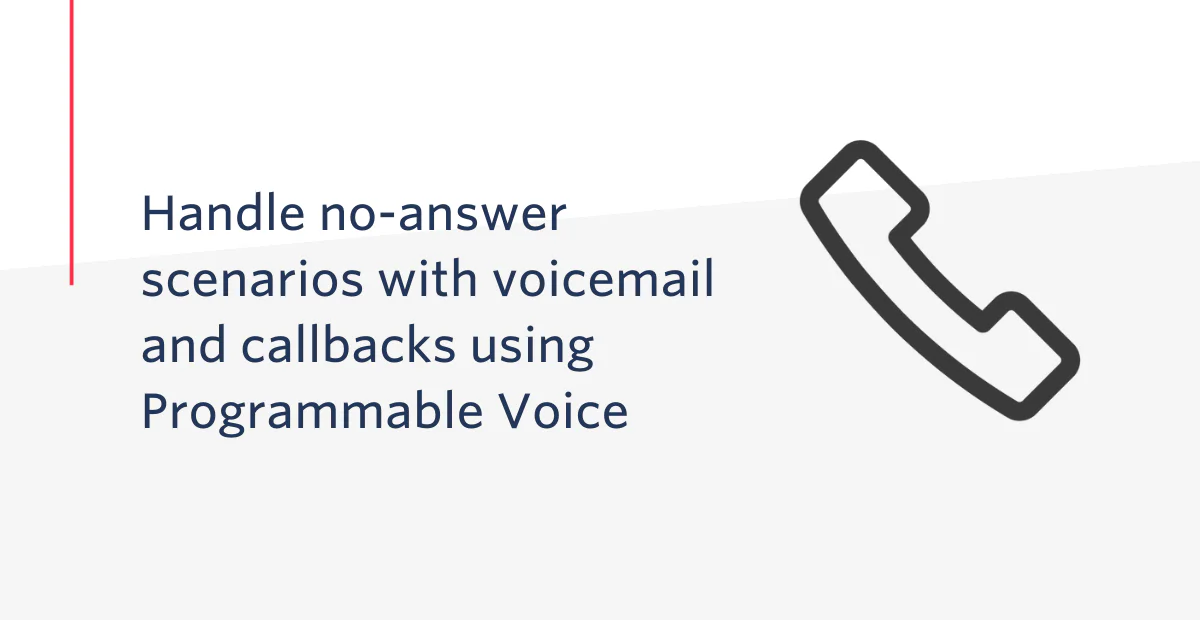 Phone icon with text about handling no-answer scenarios with voicemail and callbacks using programmable voice
