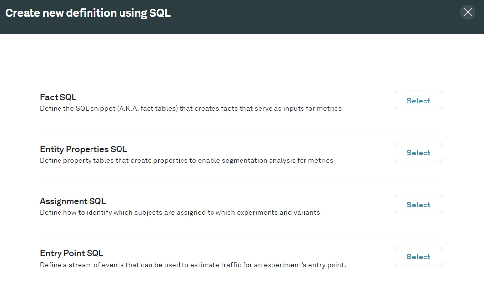 Create a new definition using SQL