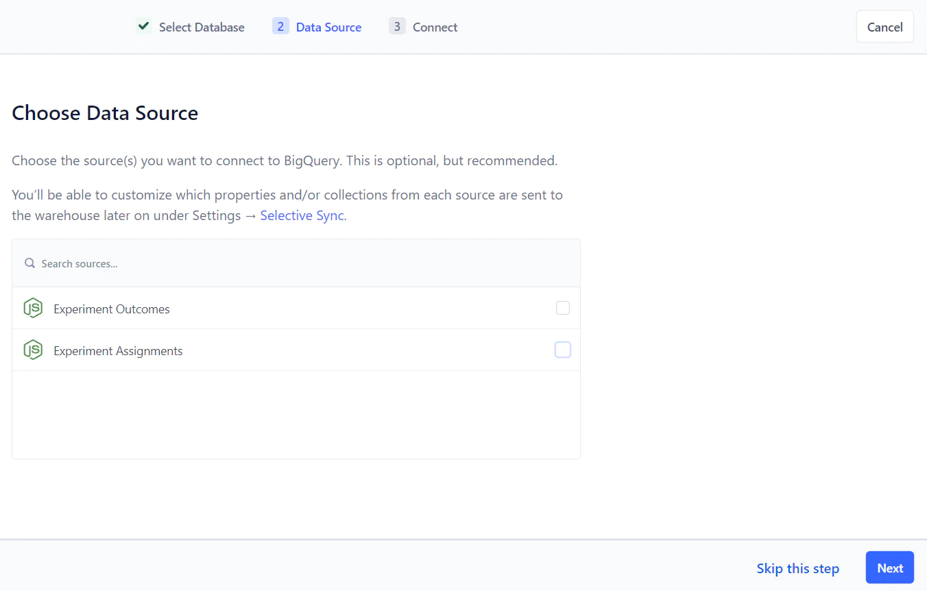 Choose the data source Choose the data source