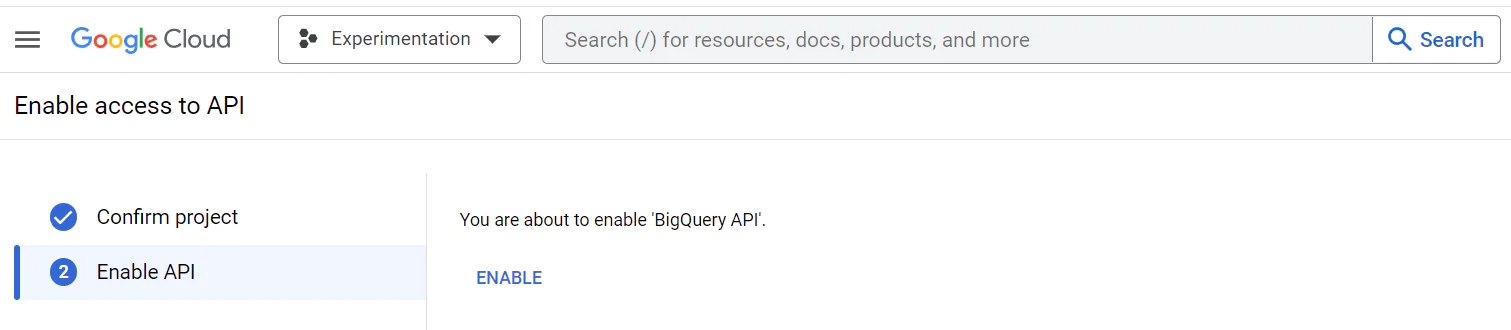 Enable Access to the BigQuery API