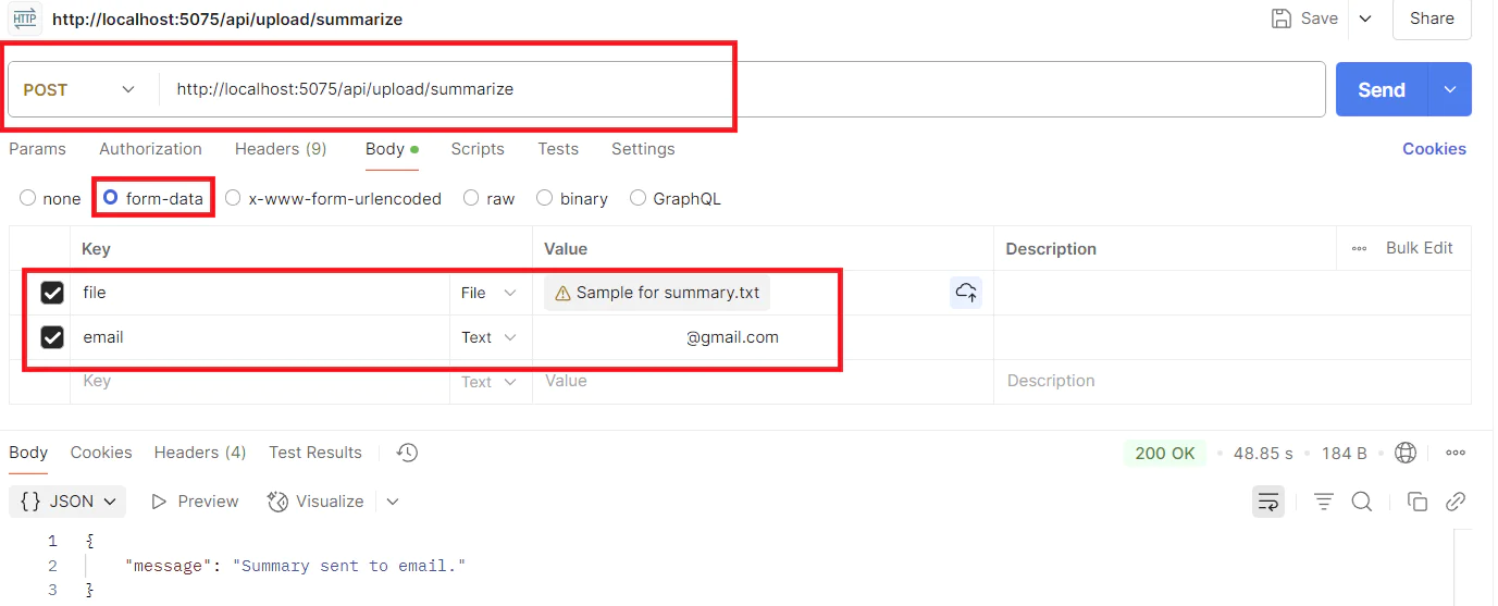 test the app using postman