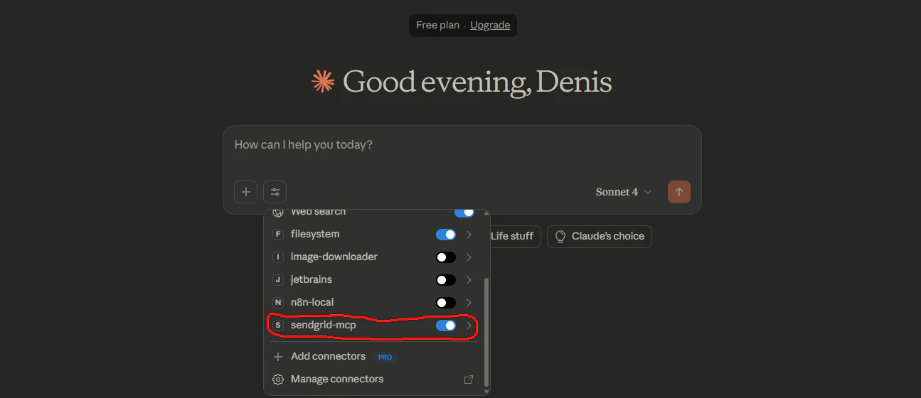 Claude desktop listing available MCP servers