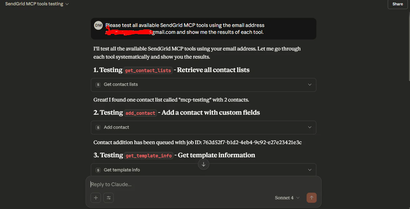 Results of testing the MCP server with Claude desktop