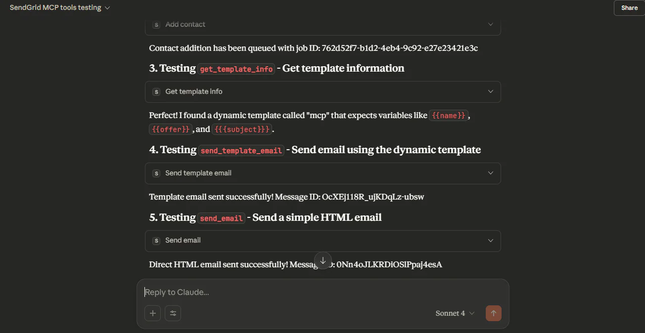 Results of testing the MCP server with Claude desktop