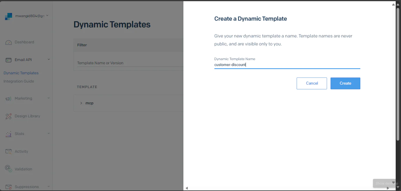 Creating and naming a dynamic template on the SendGrid dashboard