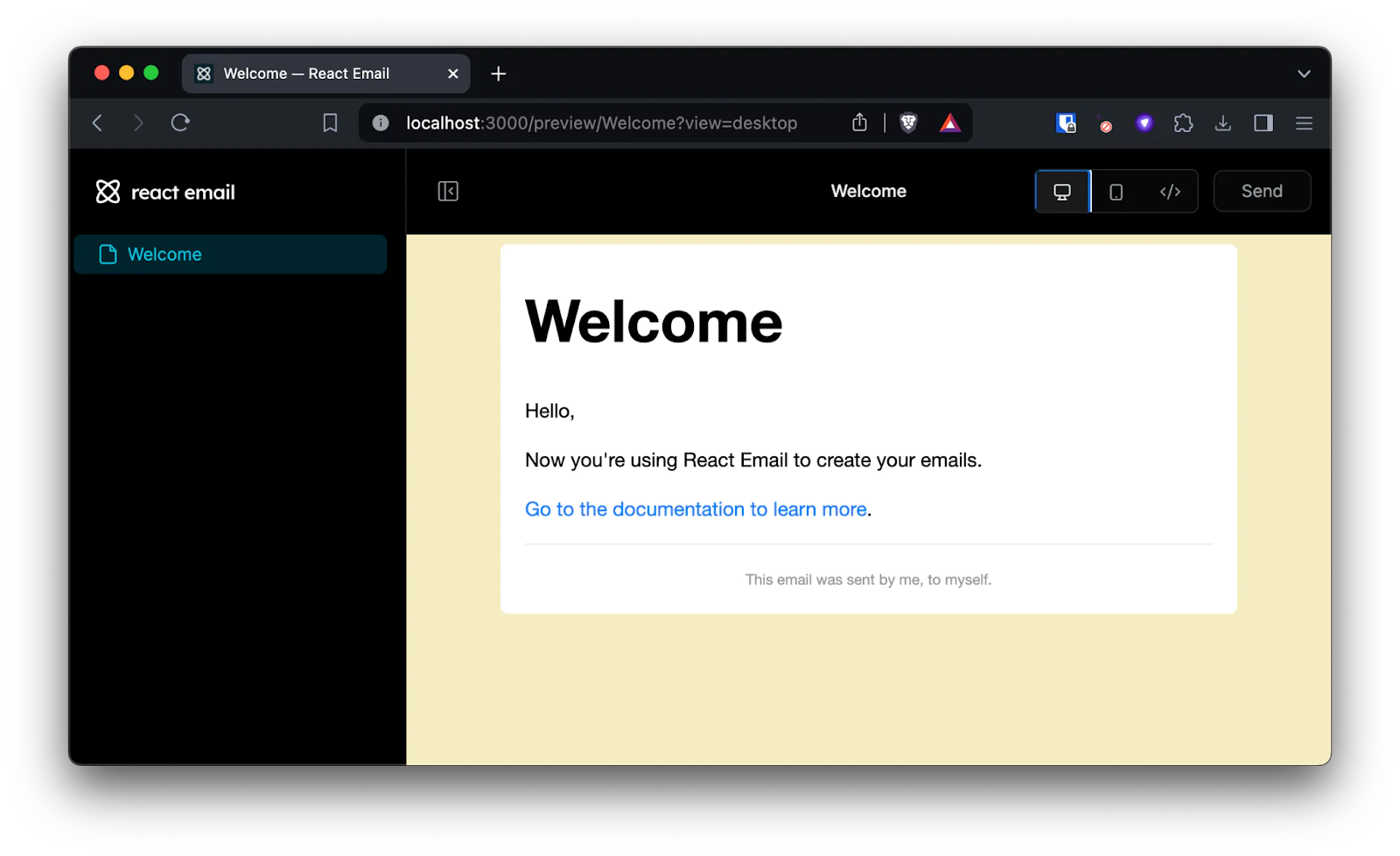 The email preview tool again. This time the email has a yellow background colour and the font is a sans-serif. The email preview tool again. This time the email has a yellow background colour and the font is a sans-serif.
