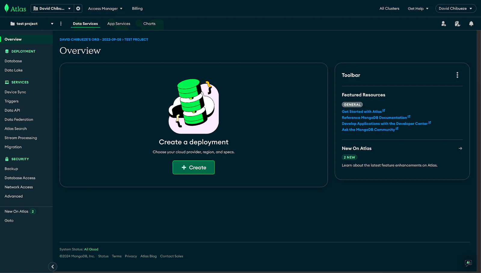 MongoDB create deployment page MongoDB create deployment page