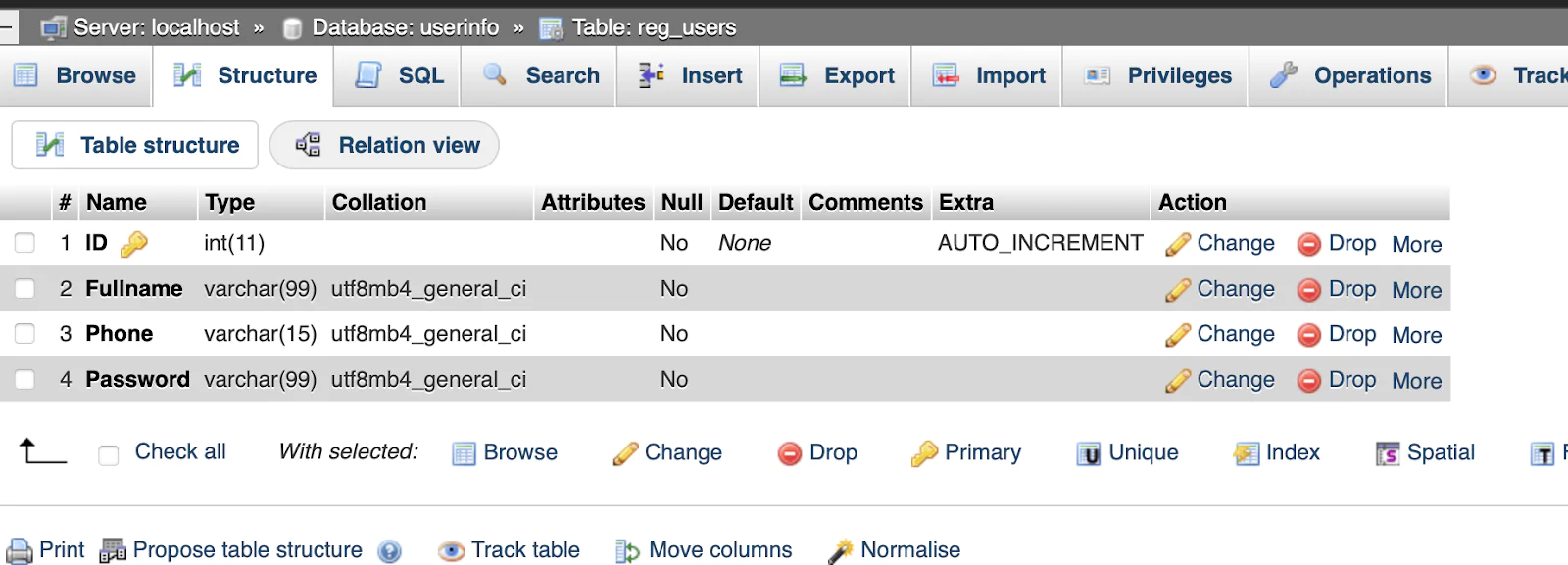 database to store the user details