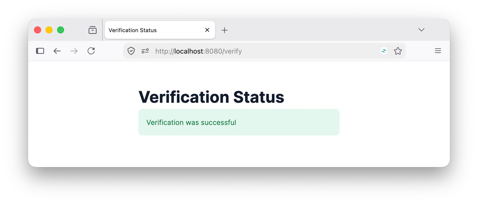 Browser window with Verification Status and message Verification was successful