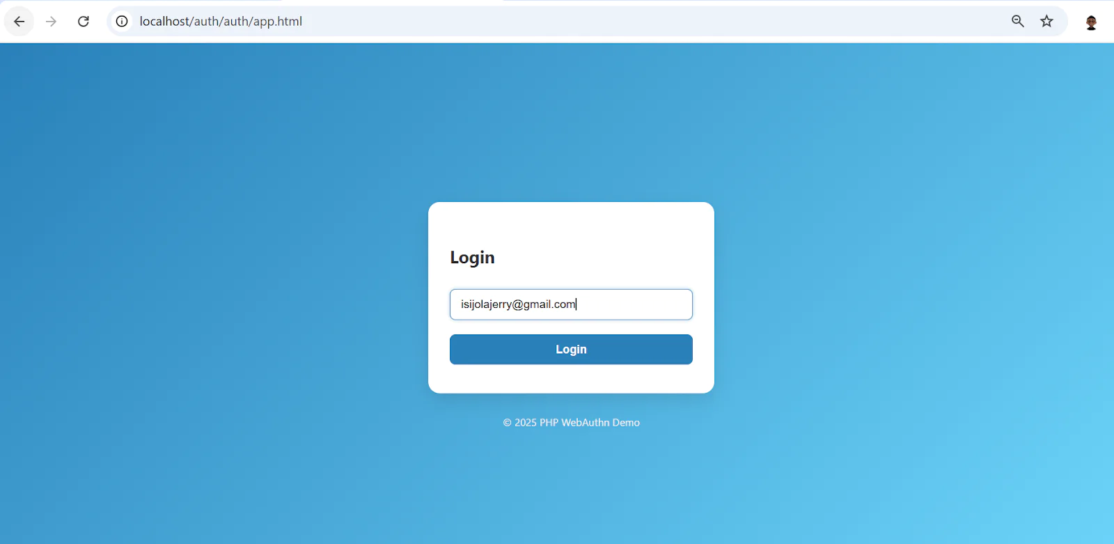 Web login page with email input field and Login button
