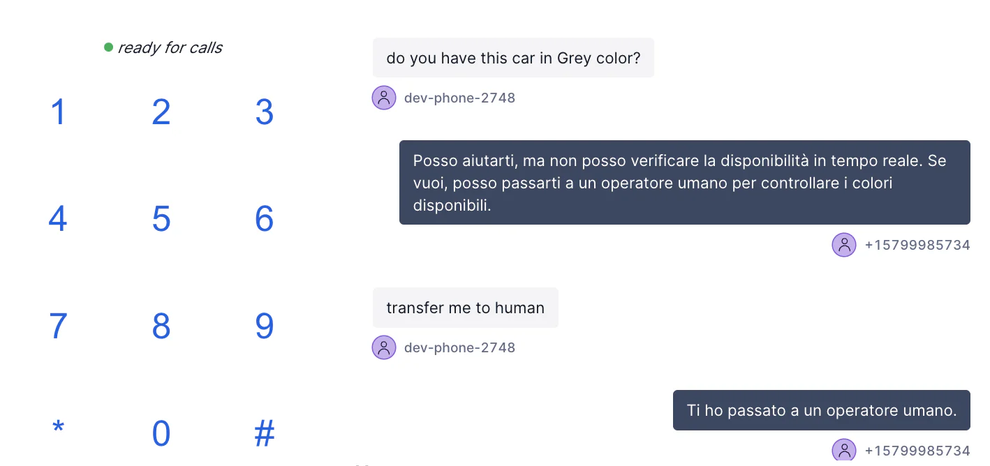AI assistant handing the caller off to a Flex agent.