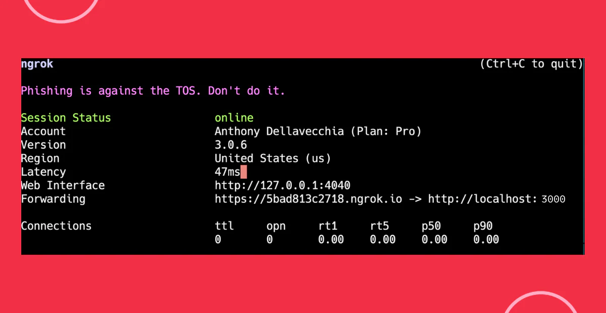 Showing ngrok in the console Showing ngrok in the console