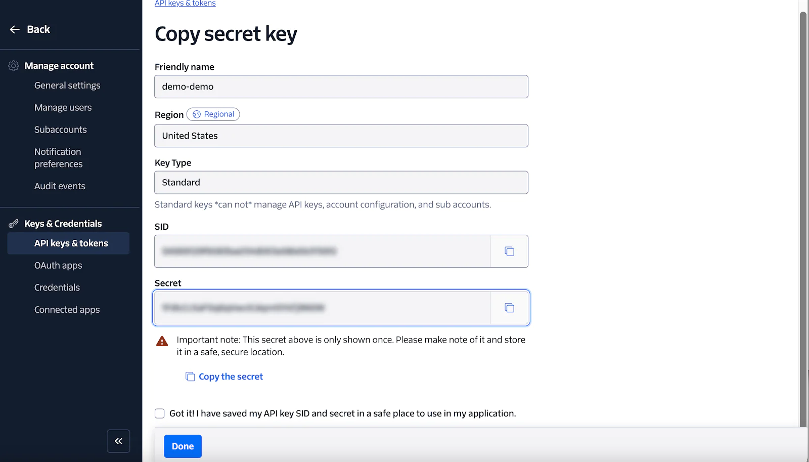 API Key and API Secret
