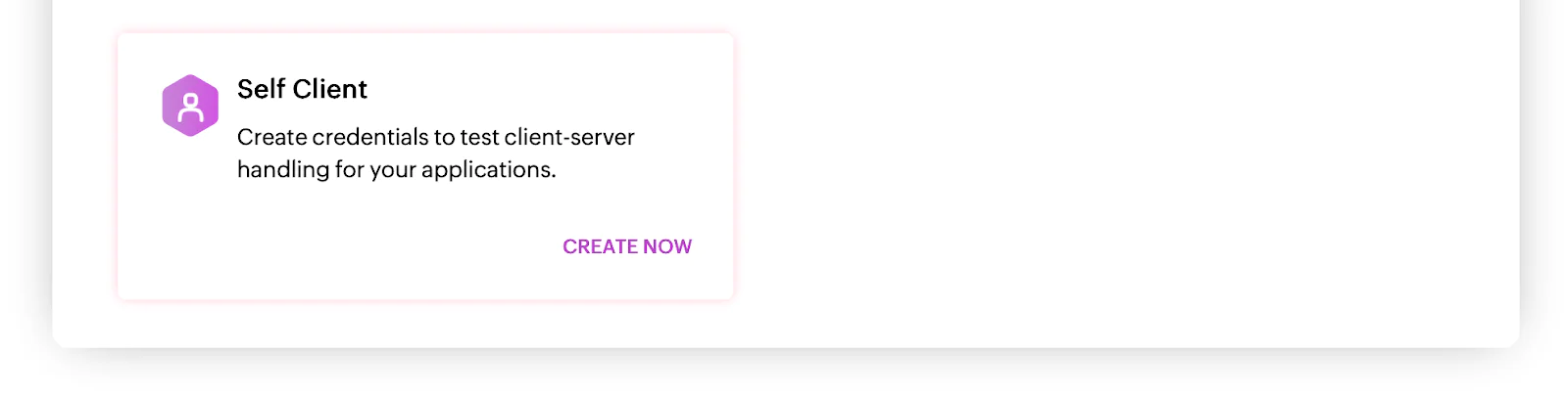 The Zoho CRM API's New Client page with only the Self Client option visible. The remainder of the page has been cropped out.