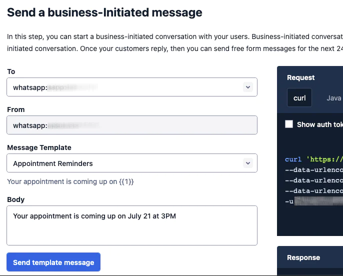 The Twilio WhatsApp Sandbox where the user can retrieve their WhatsApp number from. The Twilio WhatsApp Sandbox where the user can retrieve their WhatsApp number from.