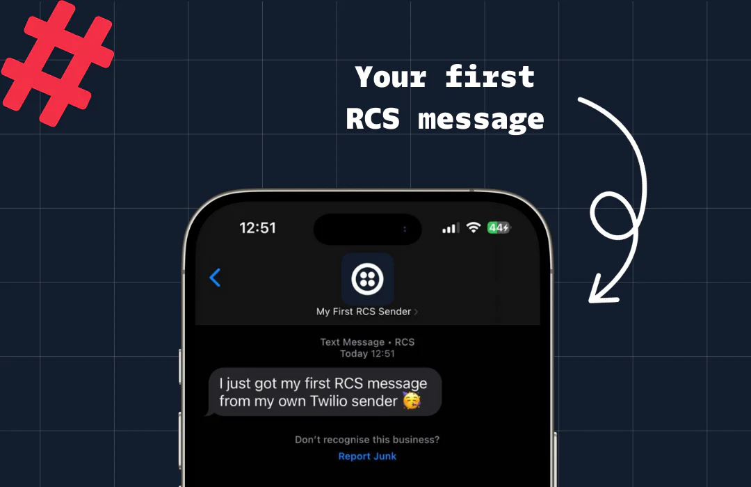 Receiving Your First RCS Message on Twilio First RCS message received on a phone
