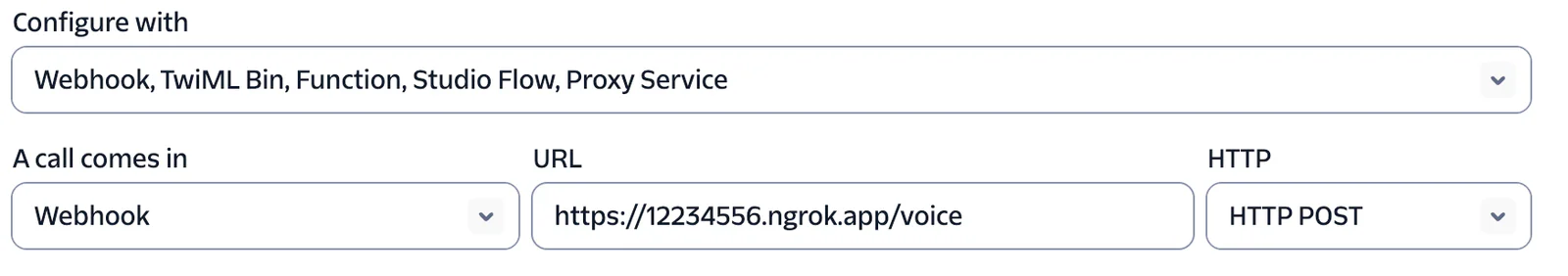 configuration for webhooks in the Twilio console
