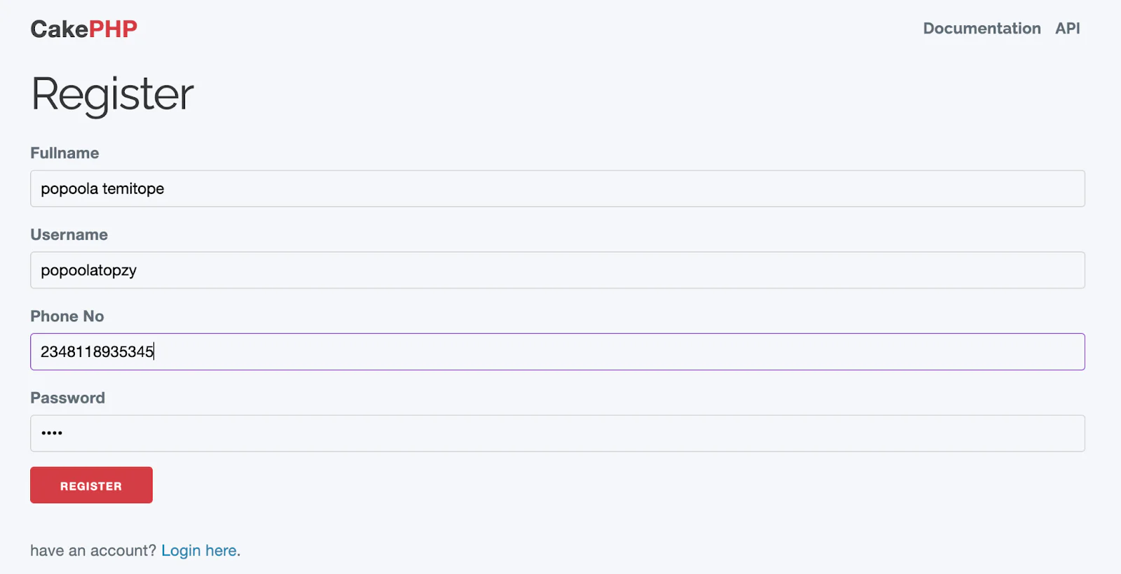 User Registration Page User Registration Page