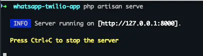 Terminal showing Laravel server running on HTTP Terminal showing Laravel server running on HTTP