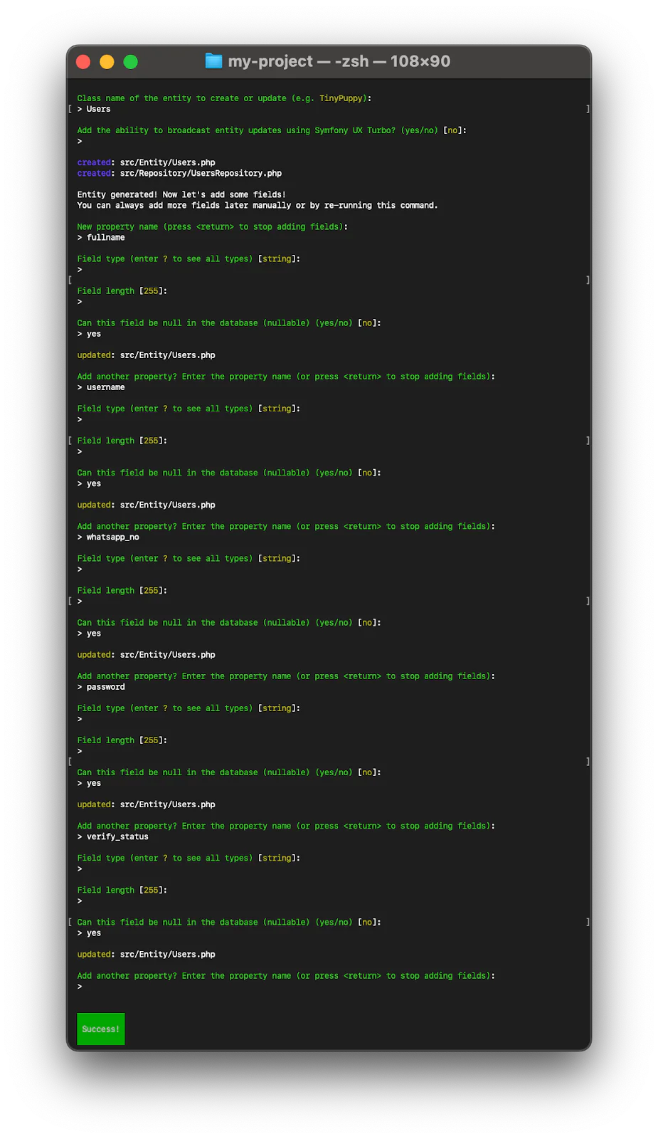 Creating Users entity Creating Users entity