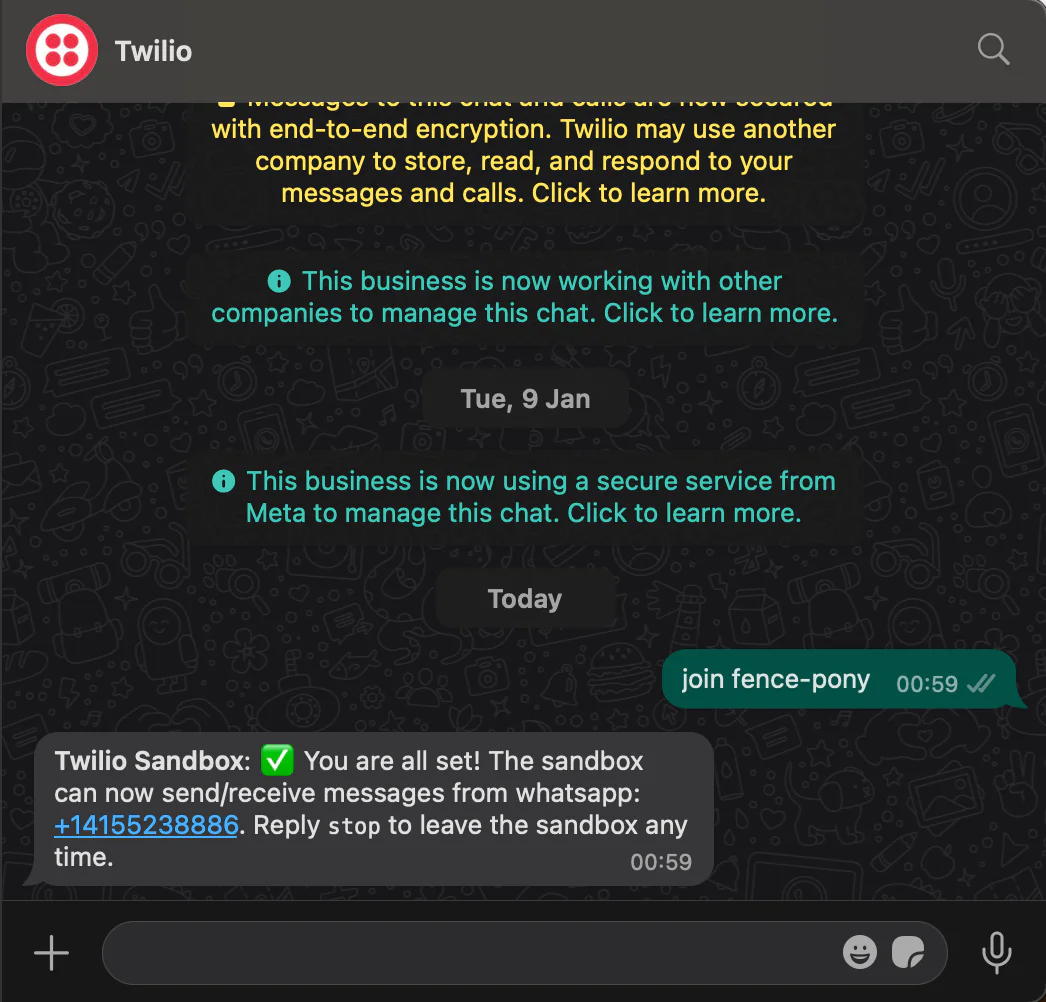 Twilio WhatsApp message Twilio WhatsApp message