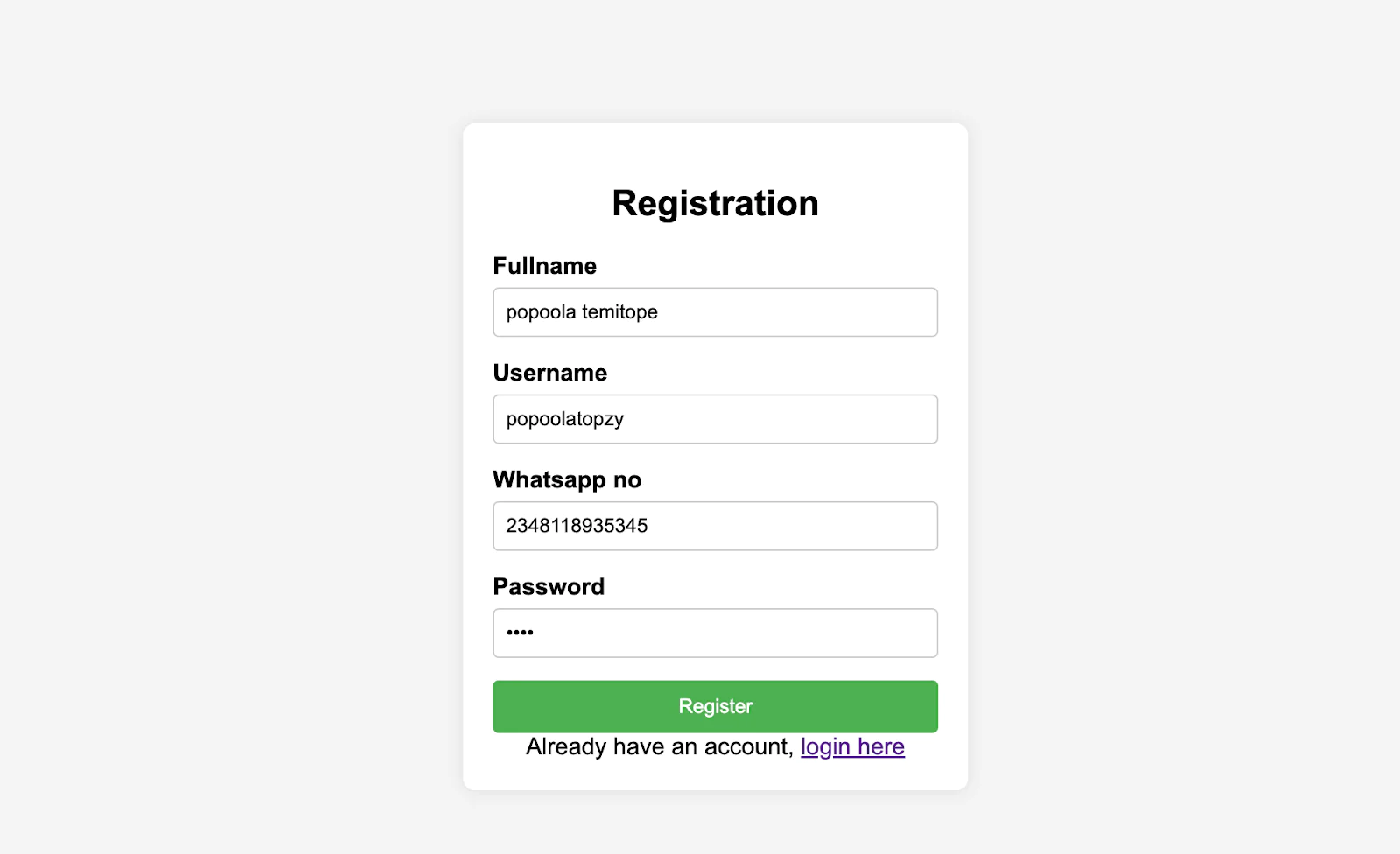 Registration Page