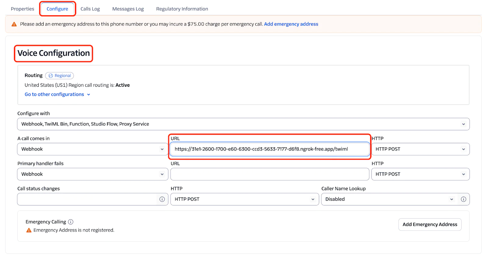 Online interface displaying voice configuration settings with various options and a URL highlighted.