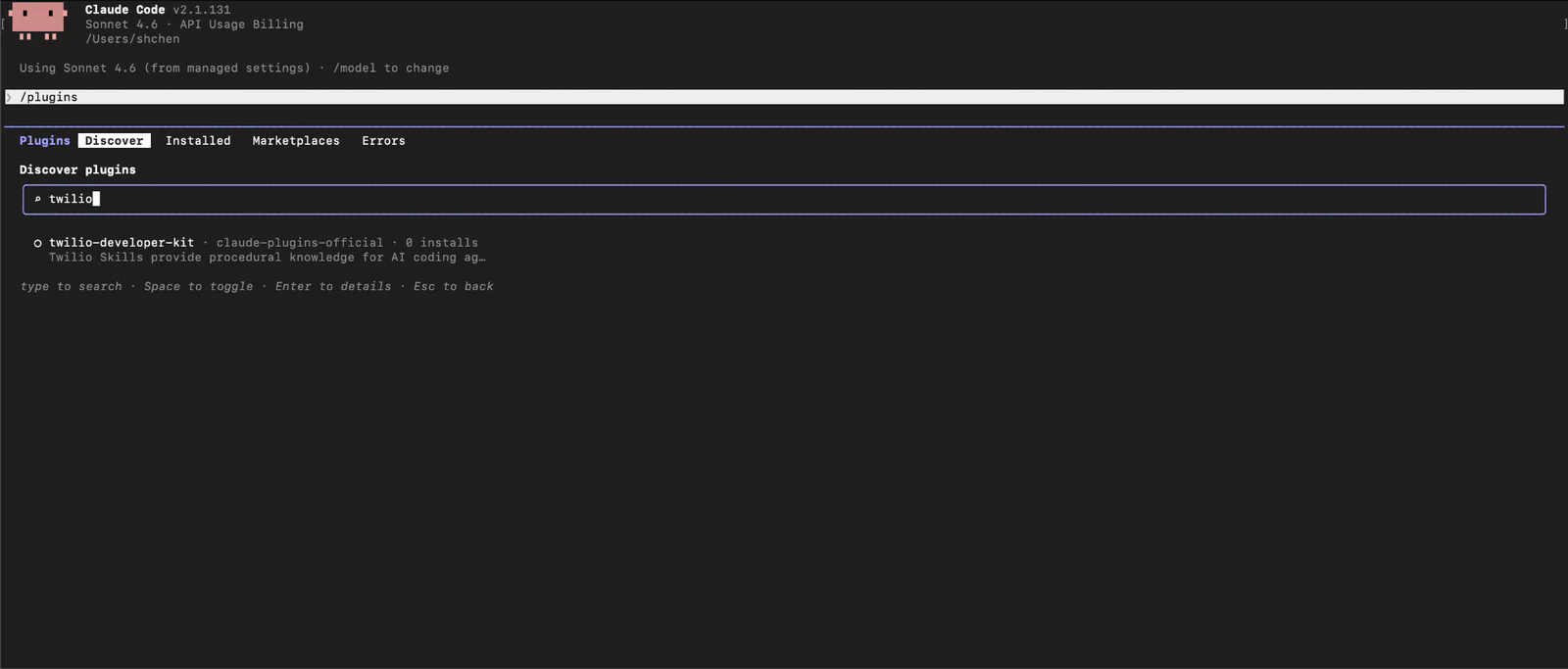 Screenshot showing the plugin management interface in a software IDE with options for Plugins, Discover, Installed, etc.