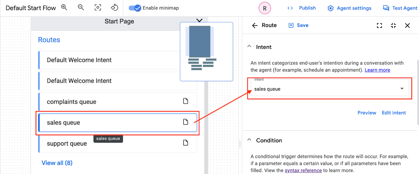 Selecting the sales queue intent