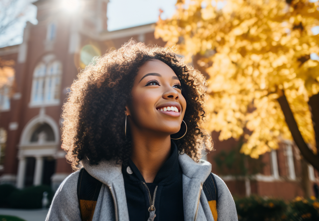 A young lady on a college campus