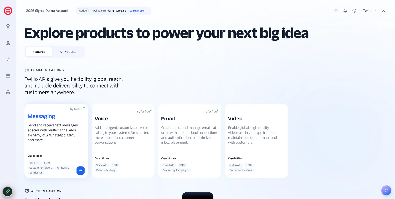 Image showcasing Twilio's Messaging, Voice, Email, and Video API capabilities.