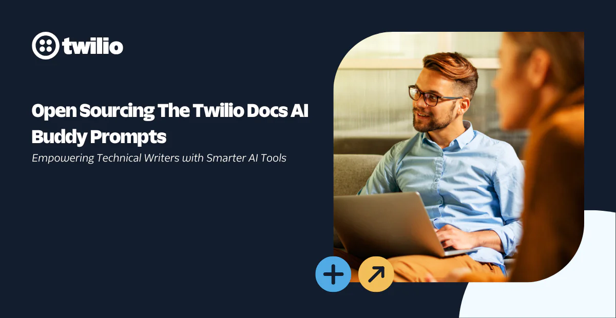 Two people discussing Twilio Docs AI Buddy Prompts in a professional setting.