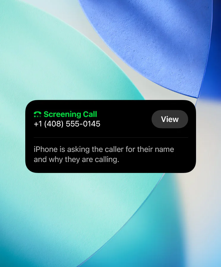 Close-up of iPhone screen showing a call screening notification.
