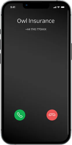 Smartphone screen showing an incoming call from Owl Insurance with options to accept or decline.