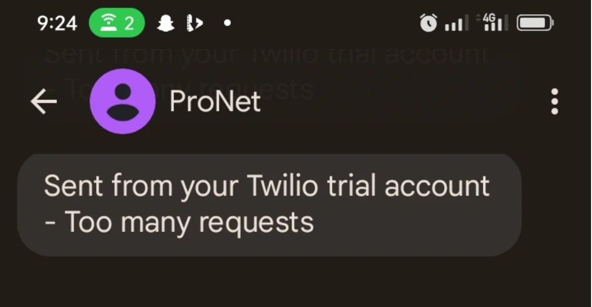 Twilio SMS notification for the custom metric indicating too many requests