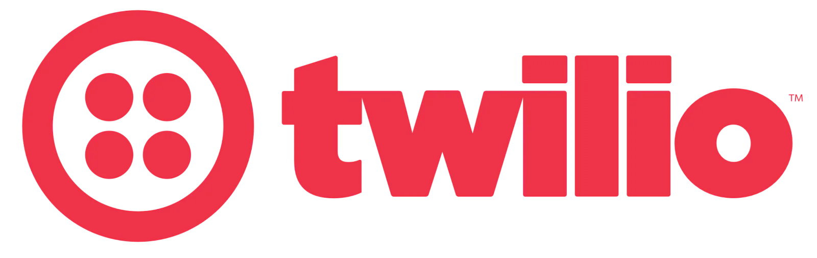 Twilio Company Logo Red Twilio logo with the company name and a circular icon with four dots.